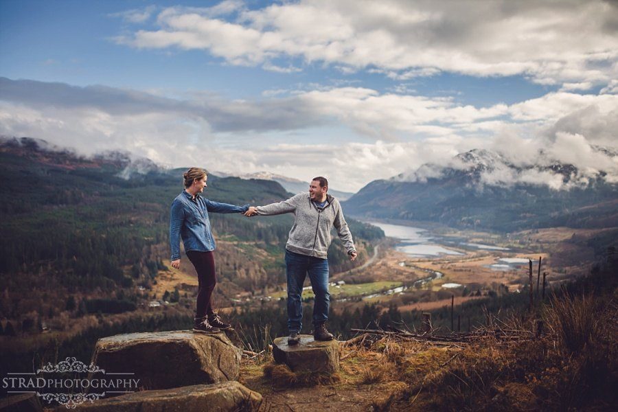 pre wedding photography in scottish highlands, engagement, scotland, mountains, hiking, couple, engaged, save the date, adventure, scottish views