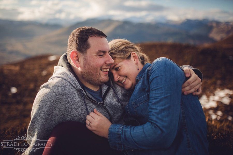 pre wedding engagement photography in scottish highlands, engagement, scotland, mountains, hiking, couple, engaged, save the date, adventure, scottish views