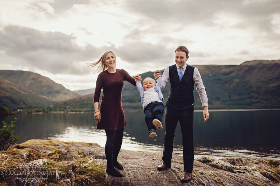 18 months old, coast, dad, family of three, father, lake, little boy, loch lomond, loch lomond family photography, mother, mum, outdoors family photo shoot, scotland