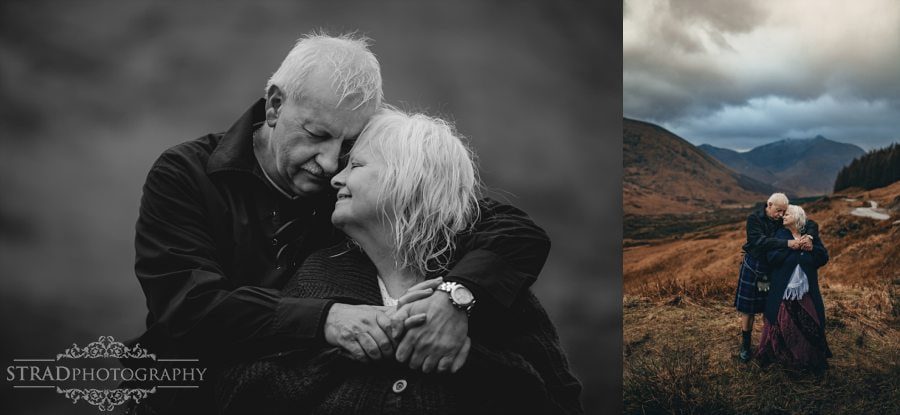 beautiful scenery, deers, elderly couple, engagement photography, glasgow photographer, glen etive, Glencoe, grandma, grandpa, hiking, kilt, landscapes, man and woman, marr, marriage, old couple, old married couple, older couple photo shoot in Glencoe Scotland, outlander, poncho, posing ideas, scotland, scottish couple, scottish highlands, senior couple, tartan