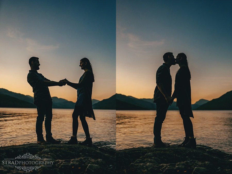 silhouette photo of a couple at the loch lomond 