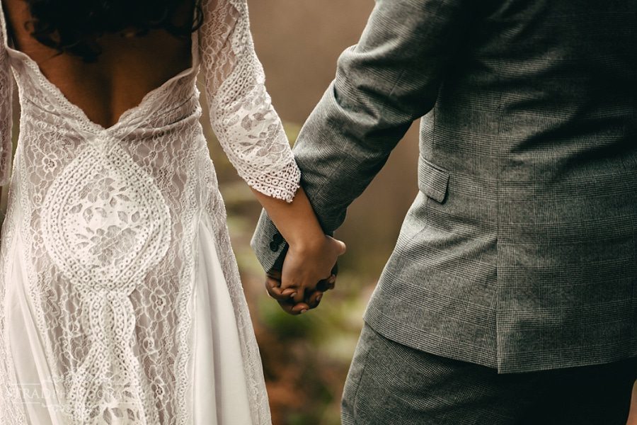 Bride and groom's hands together