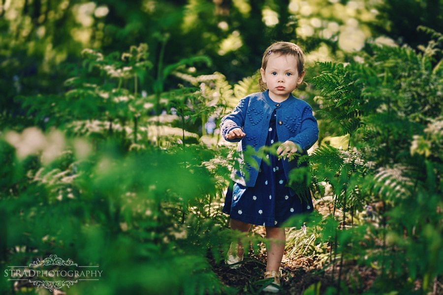 Portrait of a little girl in the wood.