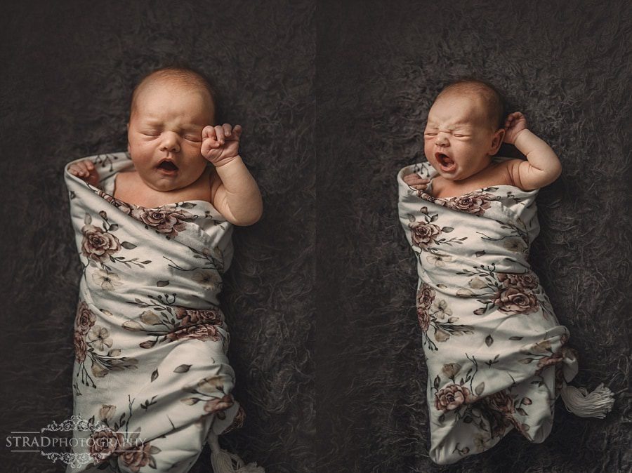 newborn baby yawning