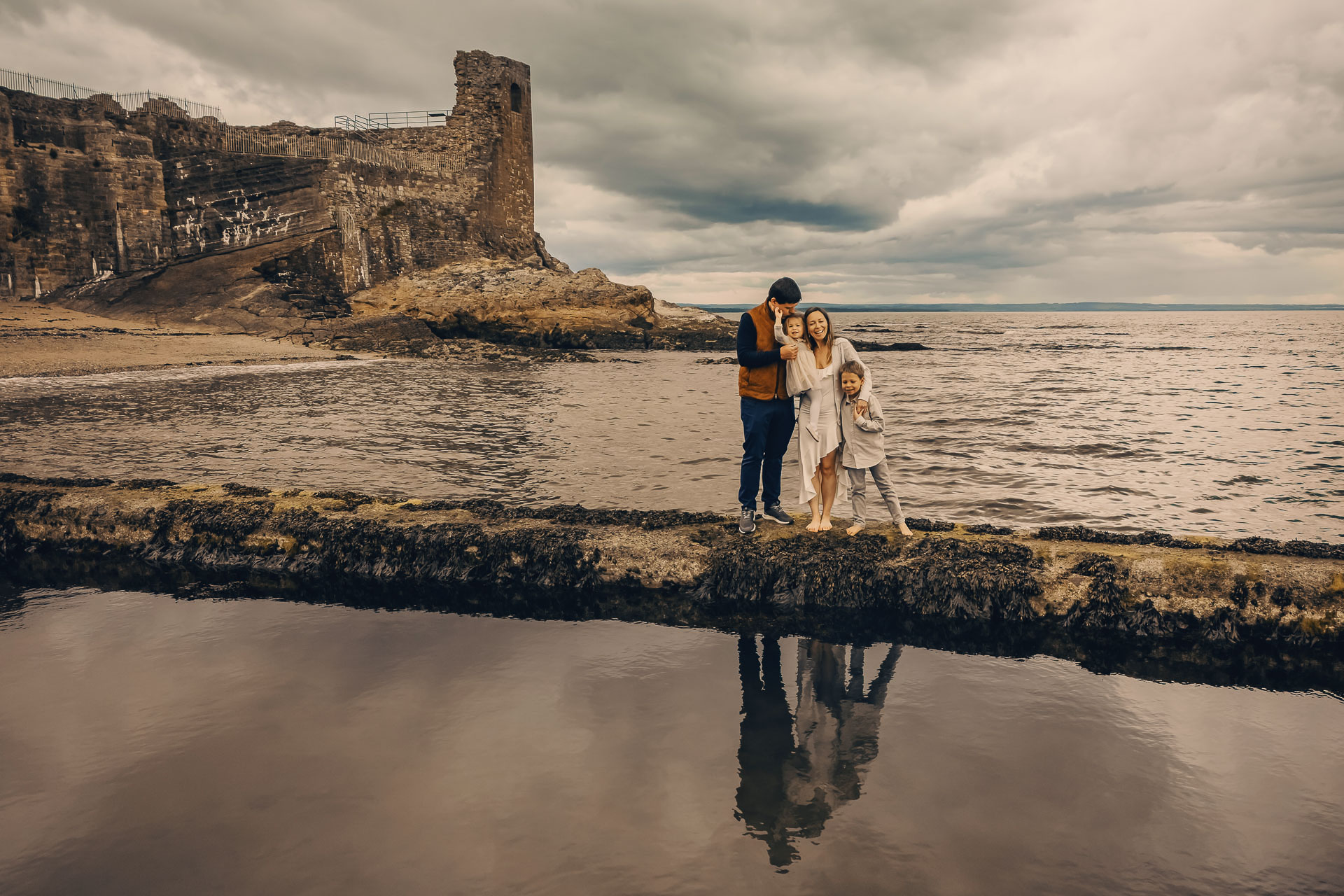 a group of people posing for a picture at st andrews castle