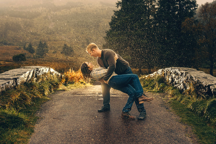 Couple dancing in the rain.