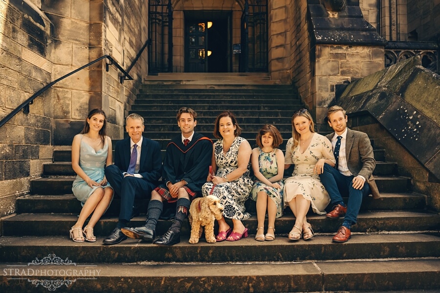 Group photo on university steps.
