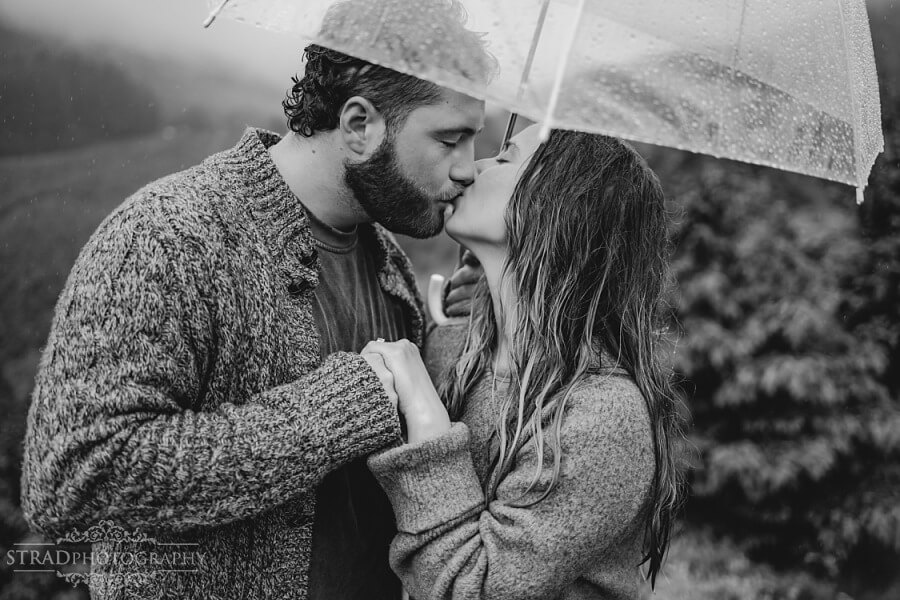 couple kissing under umbrella
