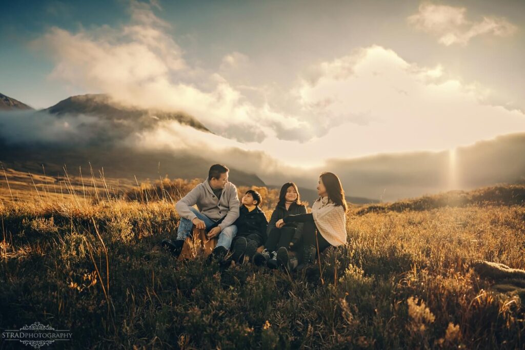Buachaille Etive Mòr Family Photoshoot in Glencoe on a bright and sunny day