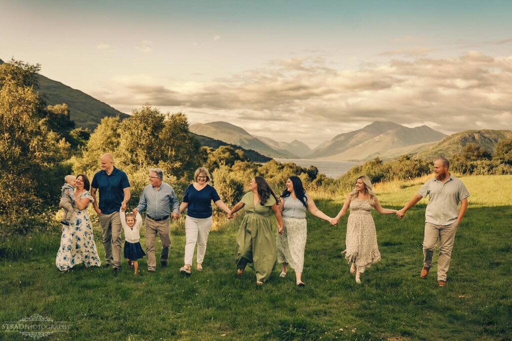 Scenic views over Loch Etive near Glencoe during a family photoshoot