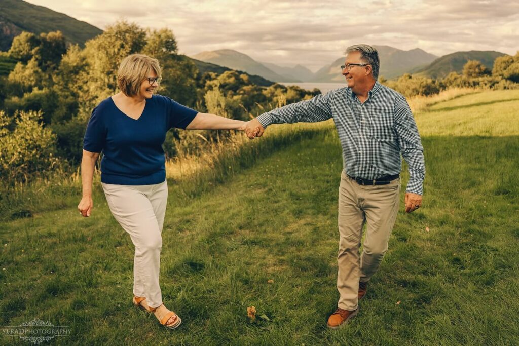 Fun photo of grandparents outside Port na Milne house.