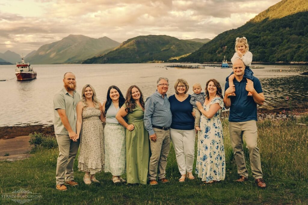 Extended family photos at Port na Mine overlooking Loch Etive