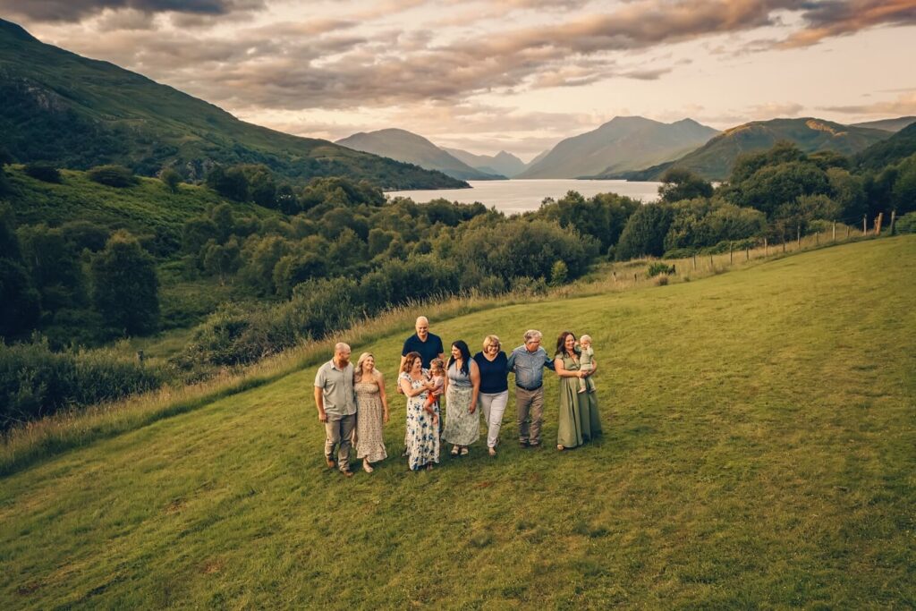 Loch Etive family photographer session at Port na Mine with mountains and loch views