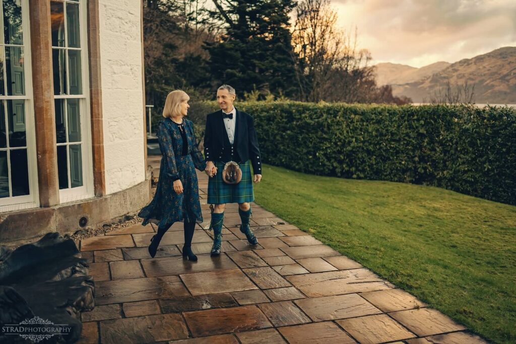 Couple walking on a scenic path.