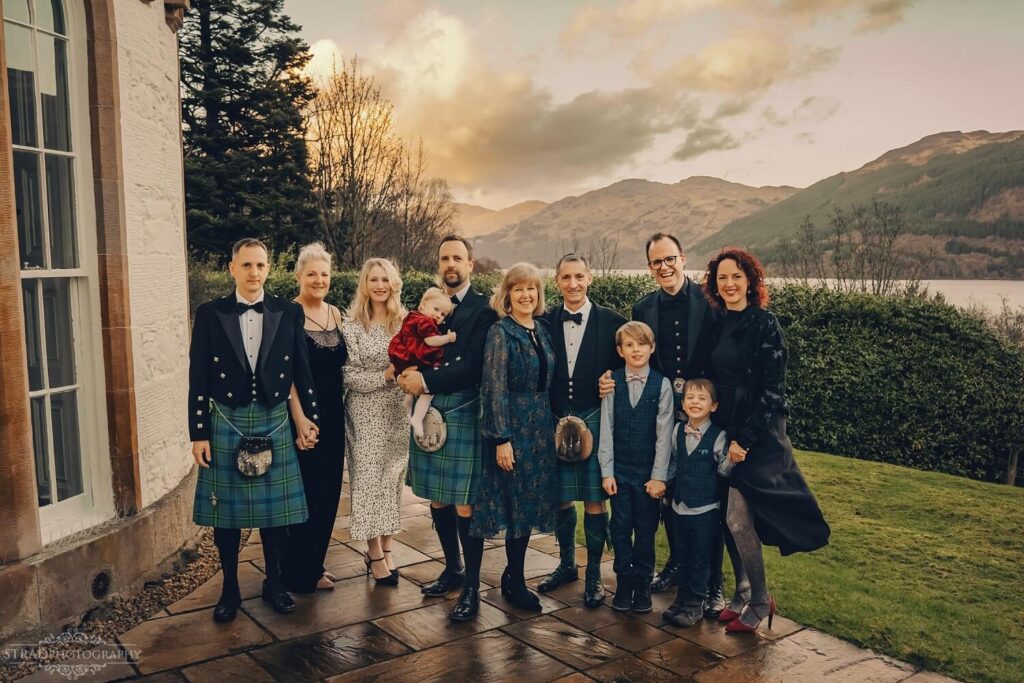 Stuckgowan Estate Family Photographer during the session with Scottish  traditional attire